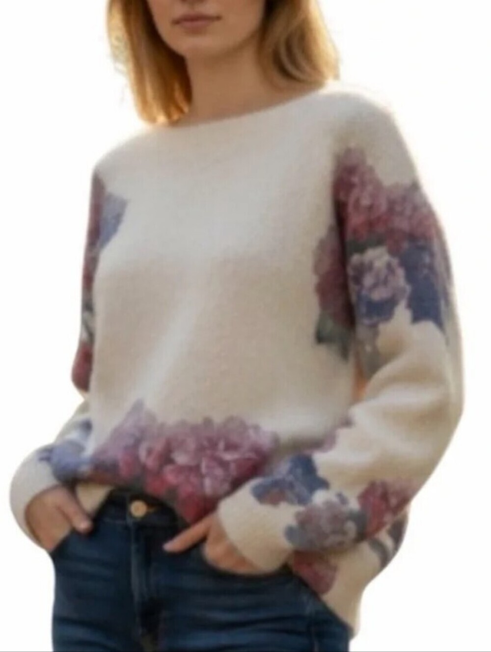 BIANCO & BLU Made in Italy Wool & Mohair Floral Print Sweater, size S